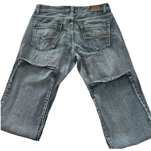 Flypaper Jeans Mens 33x31 Blue Denim Distressed Straight Leg Embroidered Pockets - Picture 2 of 11